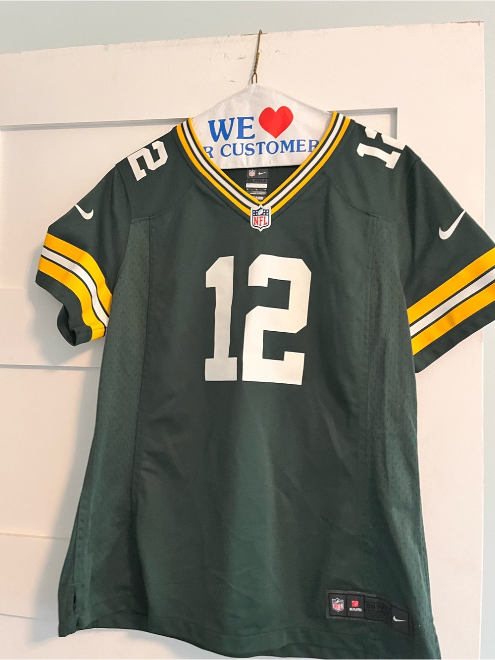 Nike Men's #12 Aaron Rodger’s Green Bay Packers women’s cut jersey — large